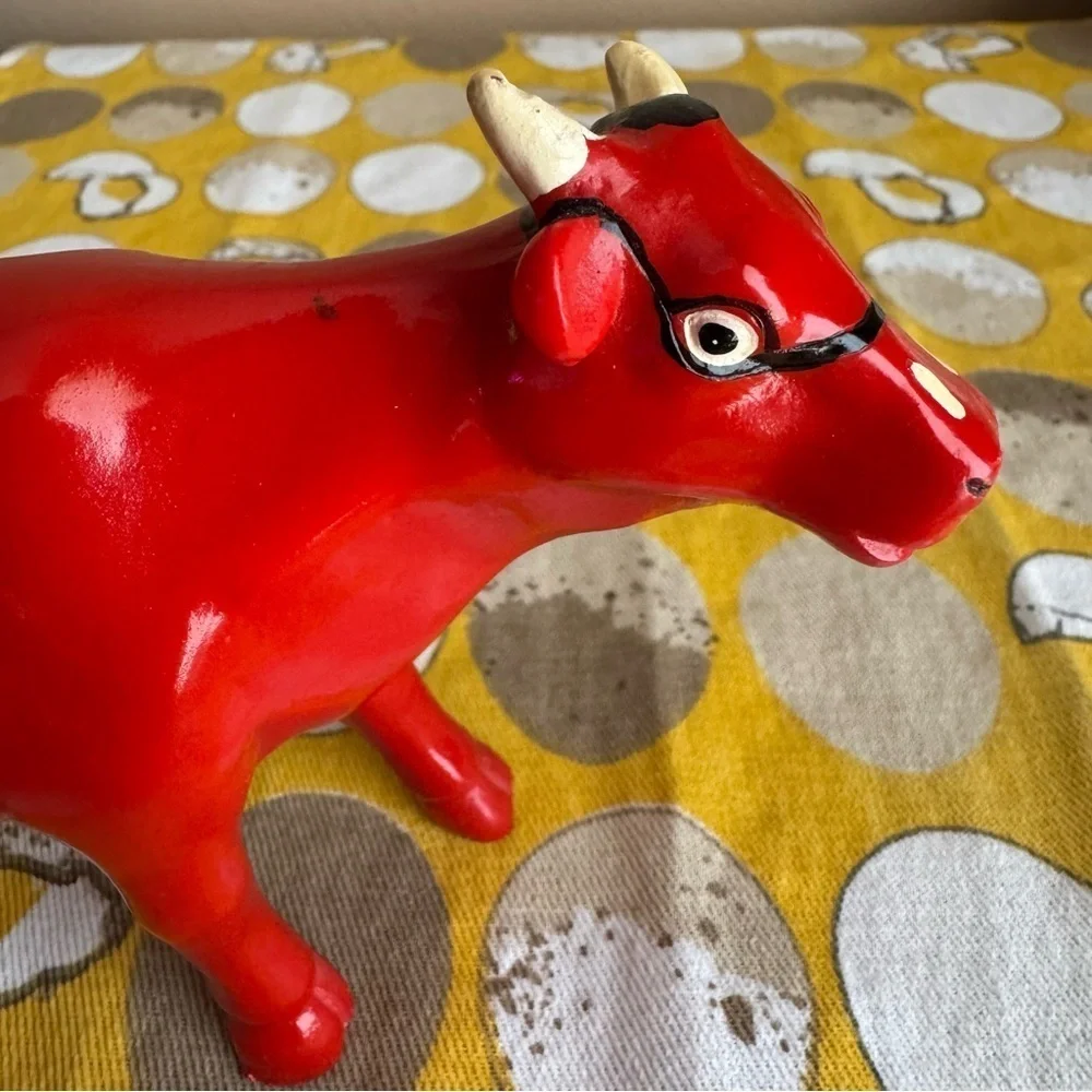 K’s Collection red black striped grid hand painted Cow figurine